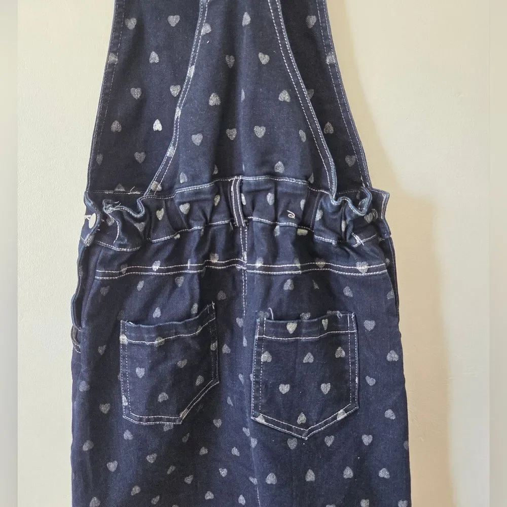 Girls Size 9/10 Blue Denim Heart Overall Dress Pinafore Buckle Adjustable School